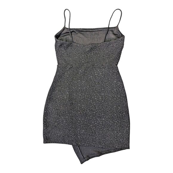 Windsor Black Asymmetrical Mini Dress L Spaghetti Straps Bodycon Rhinestones - Picture 4 of 16